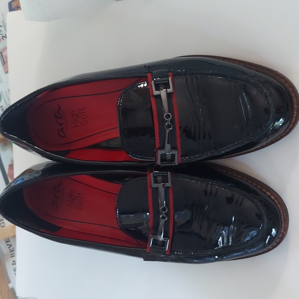 ARA Women's Chic Luxe Black Patent Leather Loafer Shoes  UK Sz 4 U.S Sz 6.5